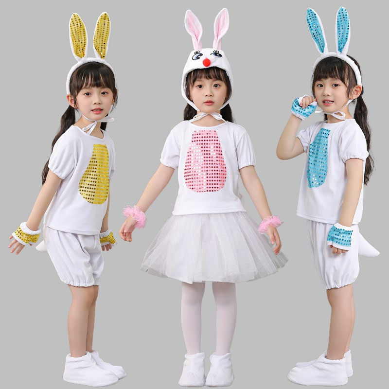 儿童动物小兔演出服幼儿园兔子舞蹈舞台服小白兔纱裙服兔子表演服