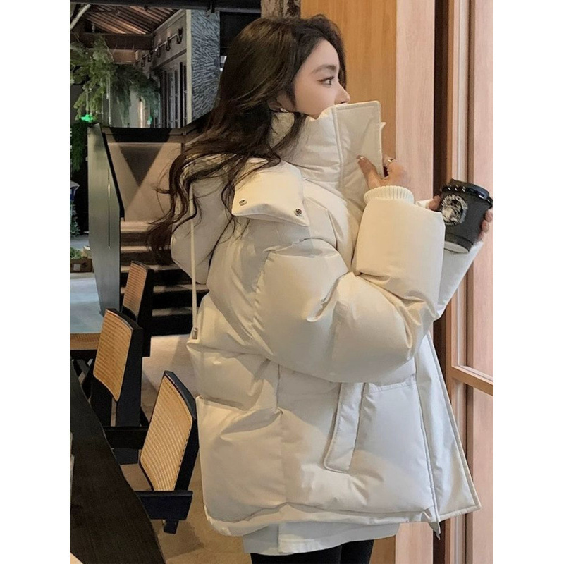 加厚羽绒服女2024新款冬季面包服短款白鸭绒外套连帽宽松服女