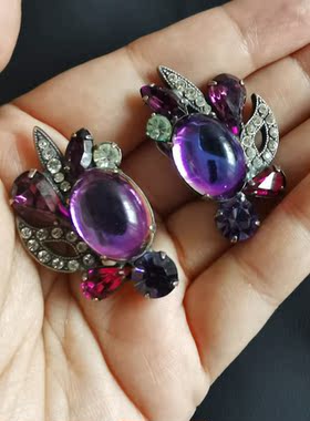 【英国发货】Vintage Askew London 紫色琉璃耳夹