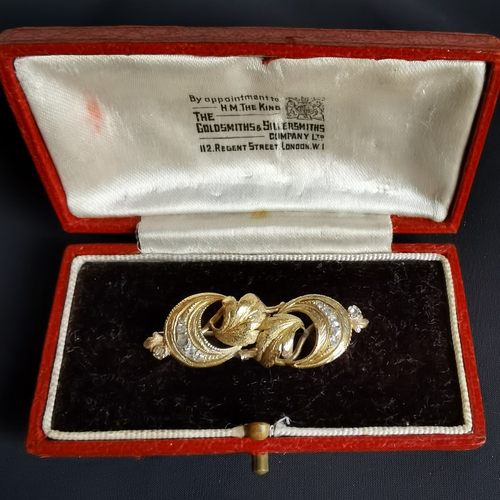 【英国发货】Antique 18k金钻石叶片胸针