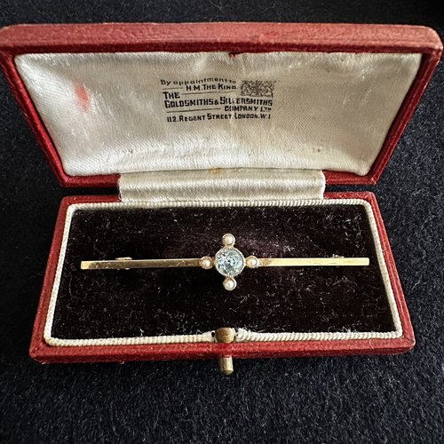 【英国发货】15k金爱德华海蓝宝四野珠古董胸针