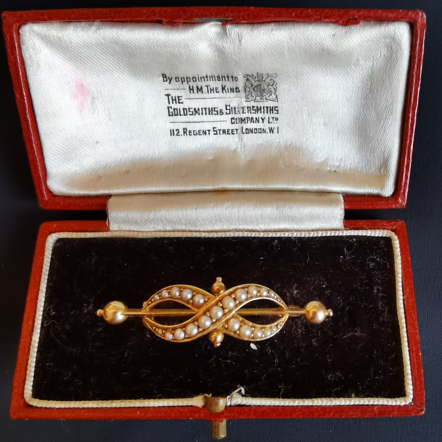 【英国发货】Antique 15k金珍珠无穷胸针
