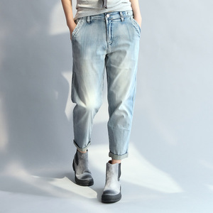 清濯春夏薄款水洗磨白休闲浅蓝休闲牛仔裤子女大码2021春夏新款