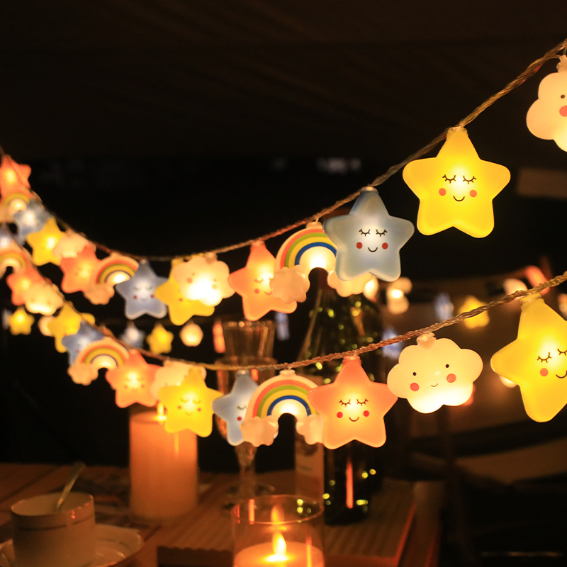 星星笑脸火箭云朵装饰灯户外露营氛围灯天幕装饰灯野营摆摊布置
