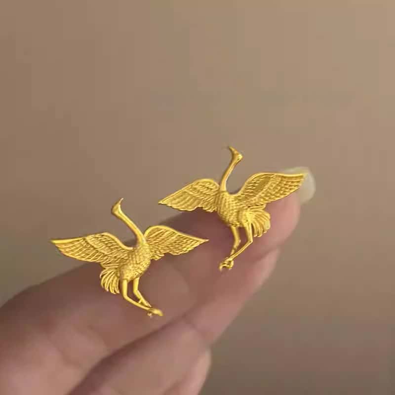 云中鹤轻奢新中式复古金色仙鹤耳环高级感小众超仙气质金色耳饰