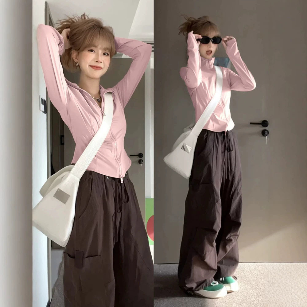 立领防晒衣修身女短款2025新款夏季女款粉色上衣外套夏天薄款开衫
