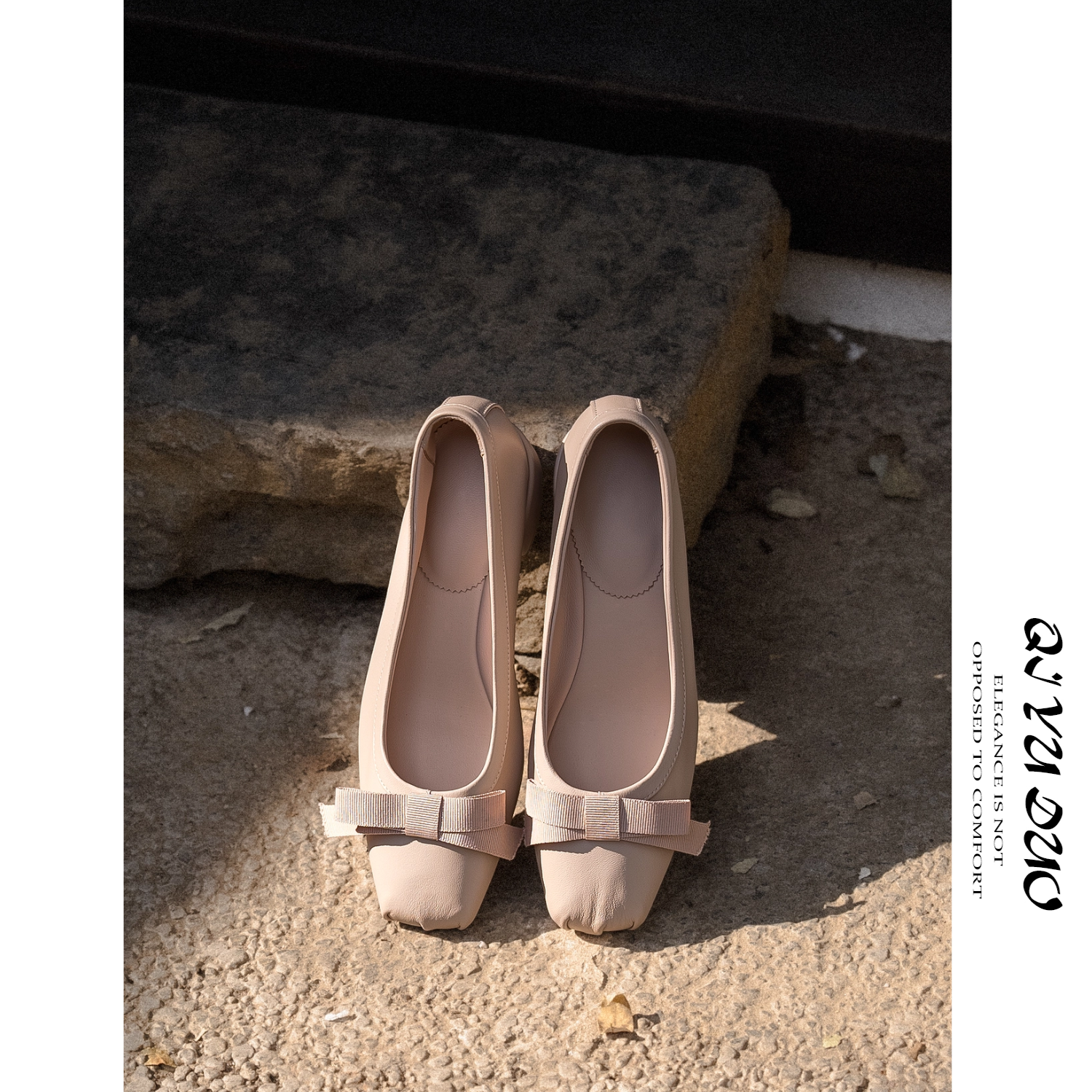 QIYUDUO 羊皮蝴蝶结芭蕾舞鞋女粗跟猪鼻子浅口中跟单鞋软皮晚晚鞋,女鞋,时尚芭蕾鞋,淘宝优惠券,粉丝福利购,淘宝优惠卷