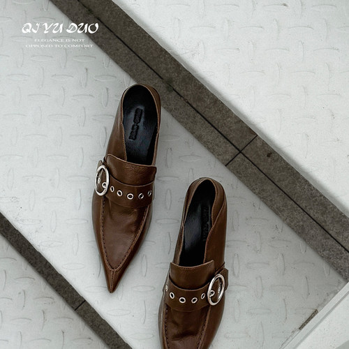 一脚蹬乐福鞋高跟小皮鞋复古单鞋