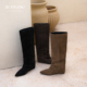 QIYUDUO 自然褶皱堆堆长筒靴女2025秋冬尖头内增高及膝裤 腿靴长靴