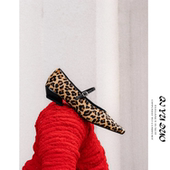 QIYUDUO 小方头一字带粗跟真皮单鞋 豹纹马毛玛丽珍鞋 女2026春新款