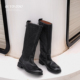 QIYUDUO 重工马皮显瘦长筒靴女低跟宽筒骑士靴气质圆头套筒高筒靴