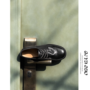 QIYUDUO 马皮小皮鞋2026年新款系带黑色软皮平底鞋百搭真皮单鞋女