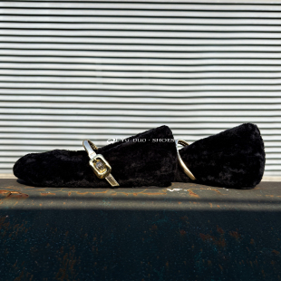 【七与多】4cm/芭蕾风一字带内增高毛毛鞋女外穿羊羔毛玛丽珍单鞋