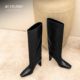 QIYUDUO 极简方头真皮高跟直筒靴女显瘦宽筒不过膝长靴高筒骑士靴
