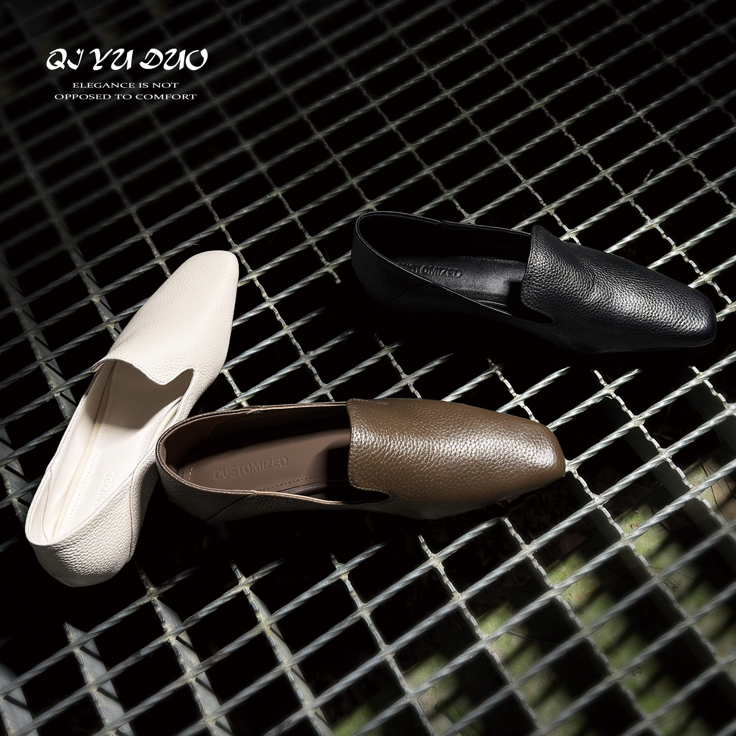 【七与多】牛皮/1cm极简风方头平底单鞋女懒人一脚蹬乐福鞋小皮鞋,女鞋,浅口单鞋,淘宝优惠券,粉丝福利购,淘宝优惠卷