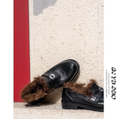 冬季 新款 马皮羊毛加绒一脚蹬乐福鞋 QIYUDUO 女外穿粗跟保暖毛毛鞋