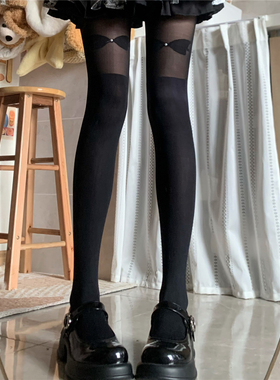 AYTofilms 洛丽塔拼接假大腿珍珠蝴蝶结绑带黑丝袜纯欲日系白丝袜