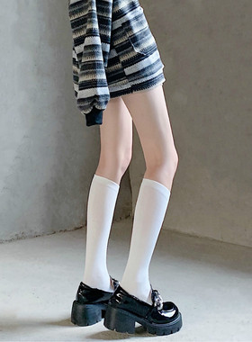 AY To films 基础款纯色秋冬全棉黑白色小腿袜学院风JK中筒袜显瘦