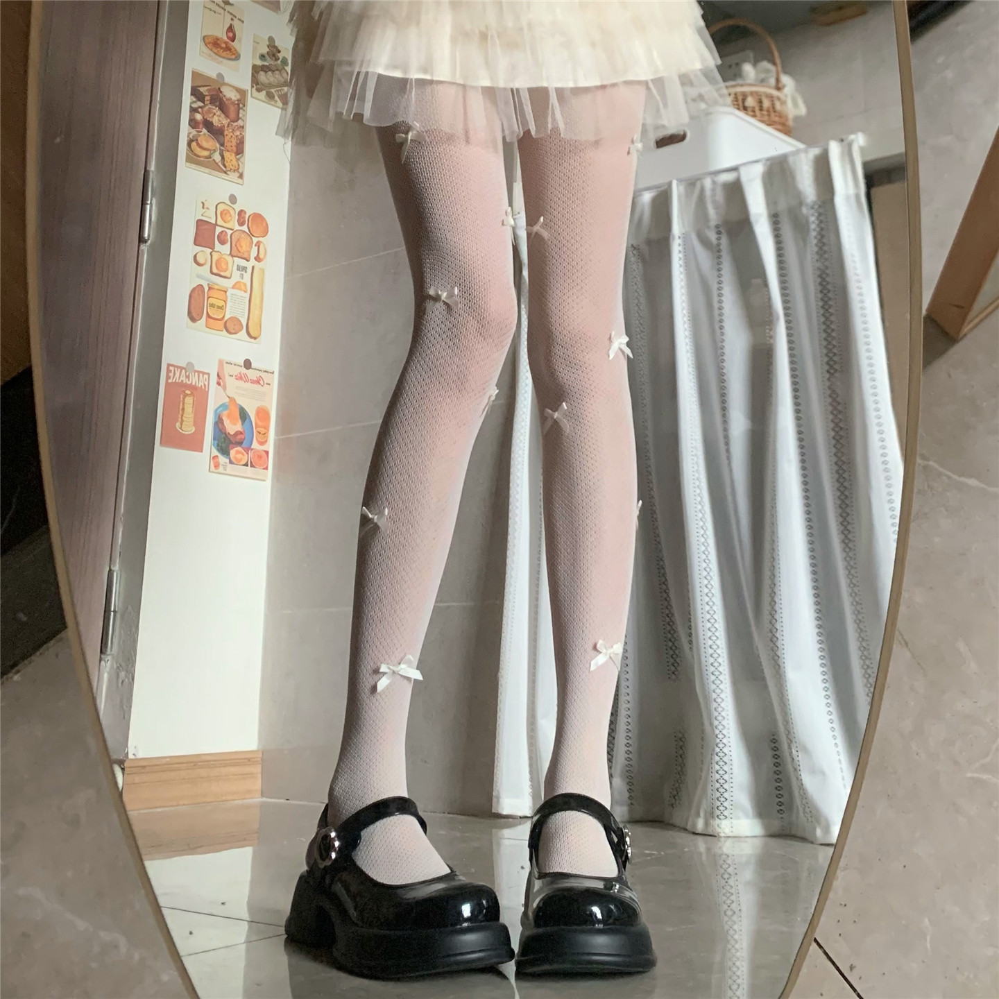 AYTofilms奶白纯欲蝴蝶结渔网袜