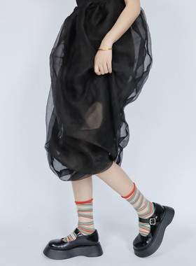 AY To films 超薄玻璃丝红色绑带小腿袜水晶卡丝AB不对称卷边袜子