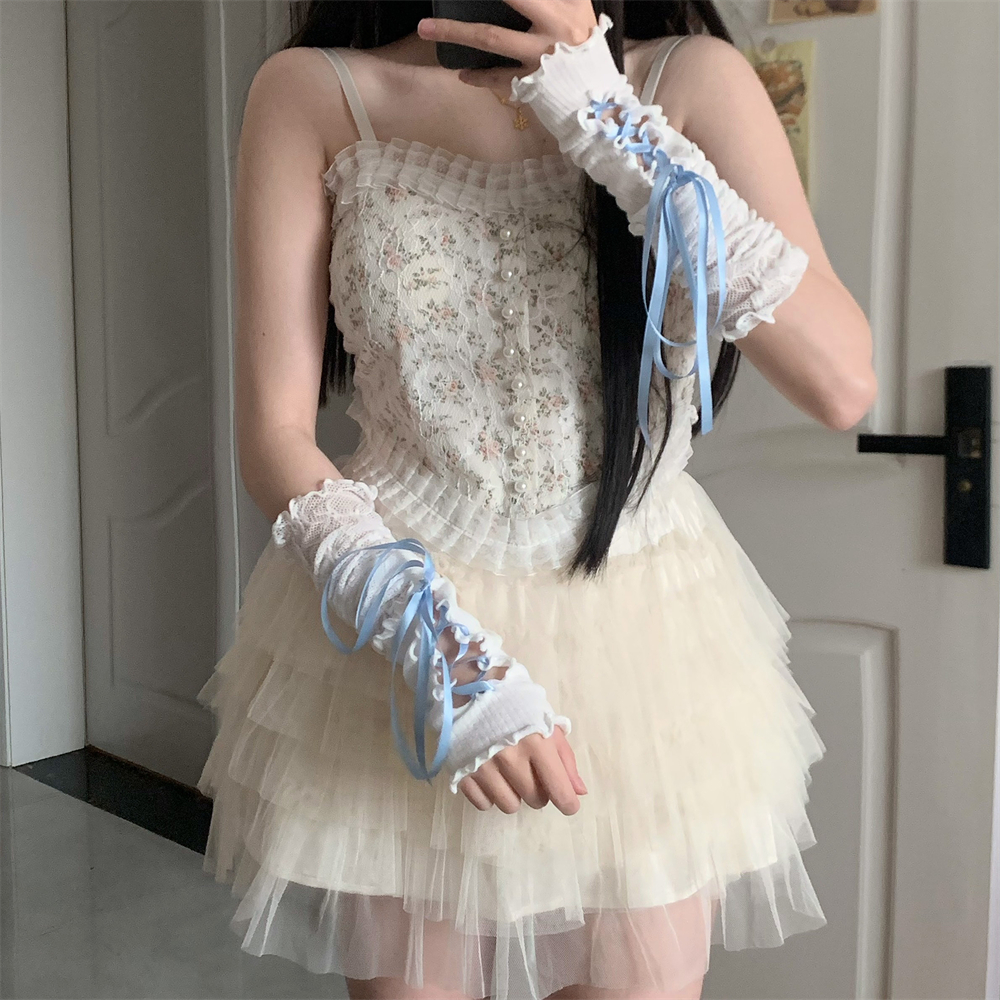芭蕾风少女蕾丝拼接绑带袖套