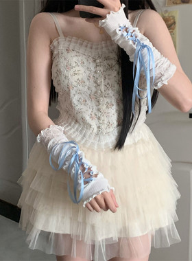 芭蕾风少女蕾丝拼接绑带袖套
