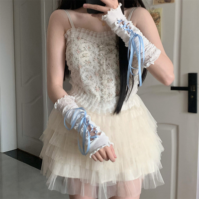 芭蕾风少女蕾丝拼接绑带袖套