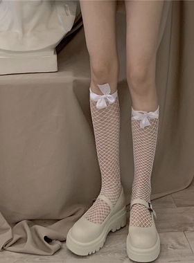AY To films 春夏渔网蝴蝶结中筒袜镂空性感黑色小腿袜白色长筒袜