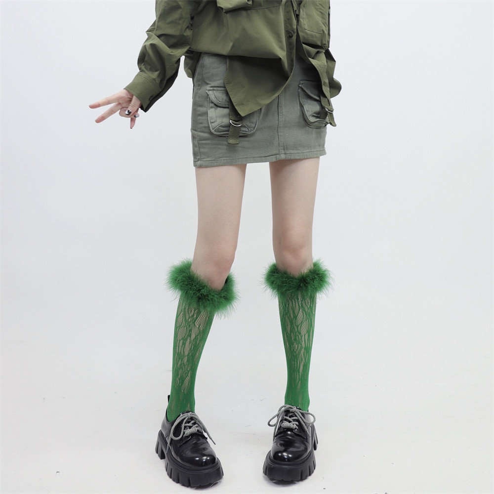 辣妹堆堆袜彩色羽毛蕾丝小腿袜