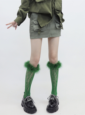 AY To films高街辣妹堆堆袜彩色羽毛蕾丝小腿袜千禧y2k甜酷中筒袜