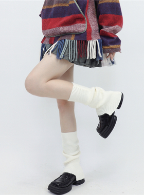 AY Tofilms白色腿套秋冬加厚保暖设计款前短后长叠穿慵懒堆堆袜套