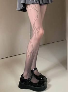 AYTofilms亚文化Y2K辣妹立体侧蝴蝶结网袜时髦性感灰丝薄款连裤袜