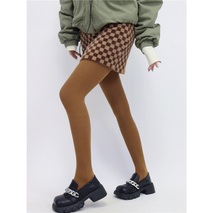 films复古摩登美拉德橘棕色打底袜秋冬韩国ins细竖条连袜裤