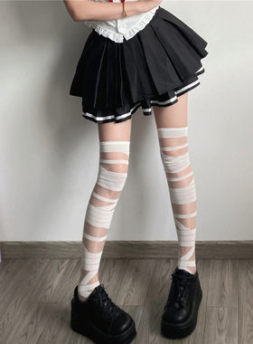 AY To films亚文化y2k白色交叉绑带过膝袜洛丽塔透明丝堆堆长筒袜