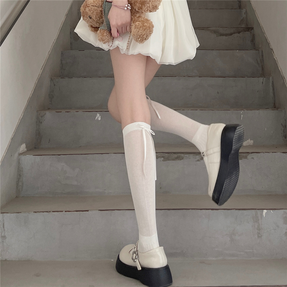 芭蕾少女薄棉飘带蝴蝶结堆堆袜