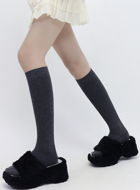AY To films 黑灰色小腿袜微压显瘦学院JK堆堆中筒袜秋冬中筒袜子