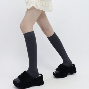 黑灰色小腿袜微压显瘦学院JK堆堆中筒袜秋冬中筒袜子 films