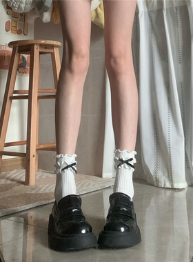 AY To films韩风ins秋冬三层木耳边蝴蝶结可爱少女羊毛中筒堆堆袜