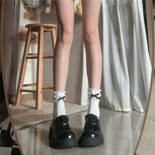 保暖女三层木耳边蝴蝶结堆堆袜
