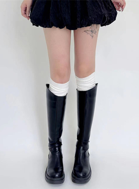 AY To films博主ins叠穿长靴袜粗条长筒堆堆袜过膝竖条高筒大腿袜
