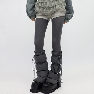 秋冬加厚羽绒袜套三段抽绳防滑绑带保暖防风防寒腿套 films