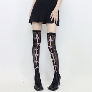 AYTo 手工镂空植绒蝴蝶结显瘦辣妹过膝袜蕾丝大腿袜 films设计师款