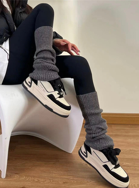 AY To films 瑜伽雪地靴秋冬保暖叠穿灰色显瘦袜套奶白色堆堆腿套