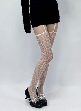 AYTofilms性感辣妹y2k镂空蕾丝花边渔网袜纯欲白色长筒过膝吊带袜