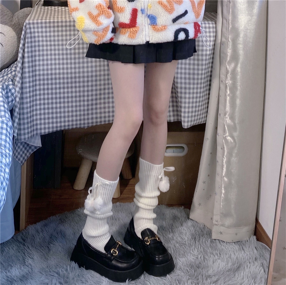 AY To films 纯欲风毛球针织袜套可爱学院少女小腿套甜妹堆堆袜子,女士内衣/男士内衣/家居服,中筒袜,淘宝优惠券,粉丝福利购,淘宝优惠卷