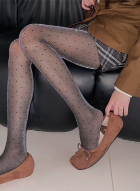 AY To films 黑色性感银丝小波点丝袜辣妹少女闪光薄款黑丝打底袜