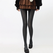 AYTofilms春秋薄棉灰色连裤 袜复古碎花竖纹显瘦打底袜