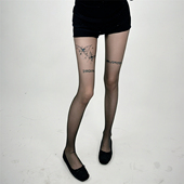 AYTofilms 辣妹春夏英文蝴蝶纹身黑丝薄透0d任意剪性感丝袜连裤 袜