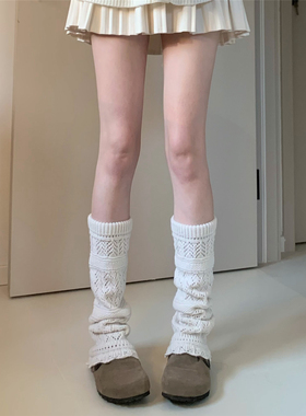 AYTofilms 秋冬羊毛针织镂空花边堆堆袜套柔软微喇保暖白色腿套女