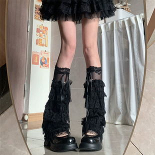 AYTofilms 甜辣妹Y2K黑色蕾丝花边腿套春夏防晒蛋糕网纱堆堆袜套